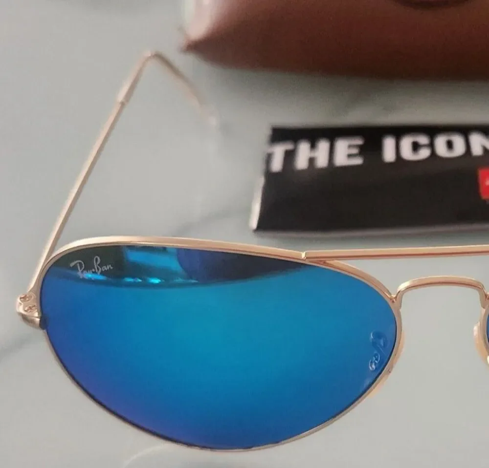 RAY-BAN RB3025 Aviator Gold Metal Frame Blue Mirror Lenses 58mm size